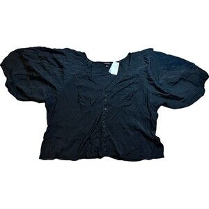 Torrid Plus Rayon Button Front V Neck Deep Black Blouse Sz 4X (26)